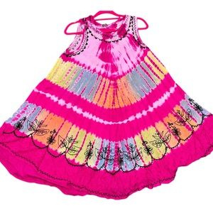 Boho Tie Dye Embroidered Swing Dress Free Size Made in India Viscose PTP 21-26
